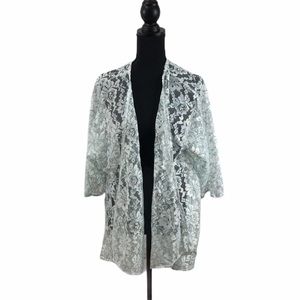 LuLaRoe Lace Cardigan White/Green Size M